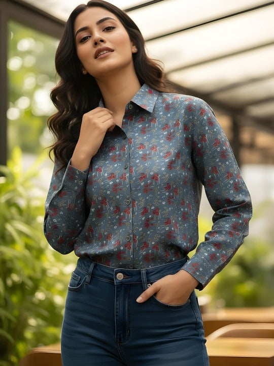 Slate Meadow Micro-Floral Shirt