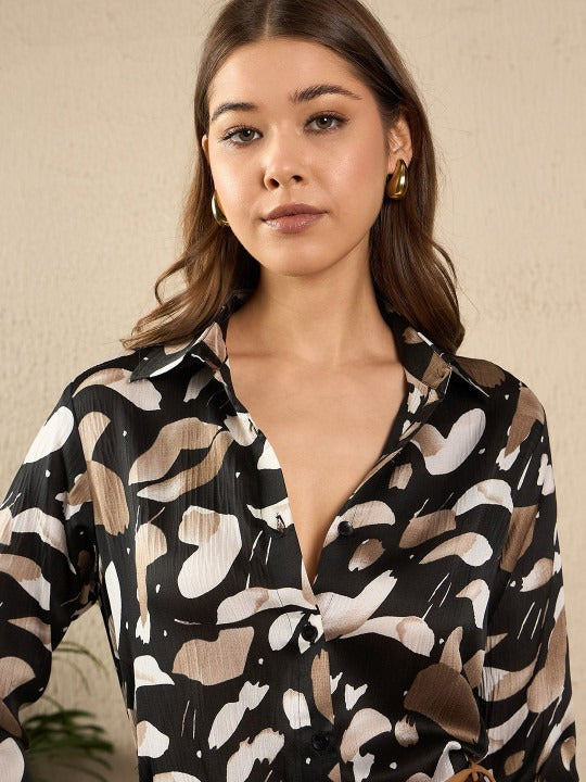 Monochrome Brushstroke Print Shirt