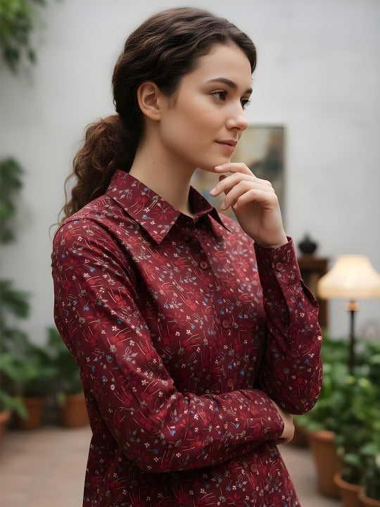Garnet Bloom Micro-Floral Shirt