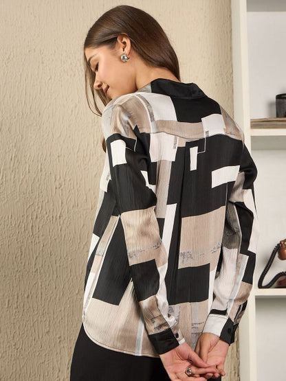 Monochrome Block Print Button-Down Shirt