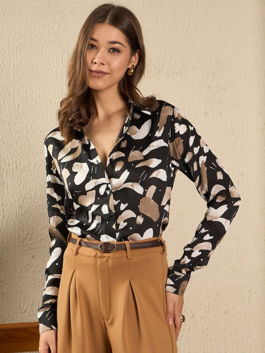 Monochrome Brushstroke Print Shirt