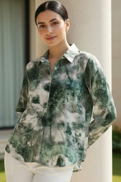 Emerald Mist Abstract Print Shirt