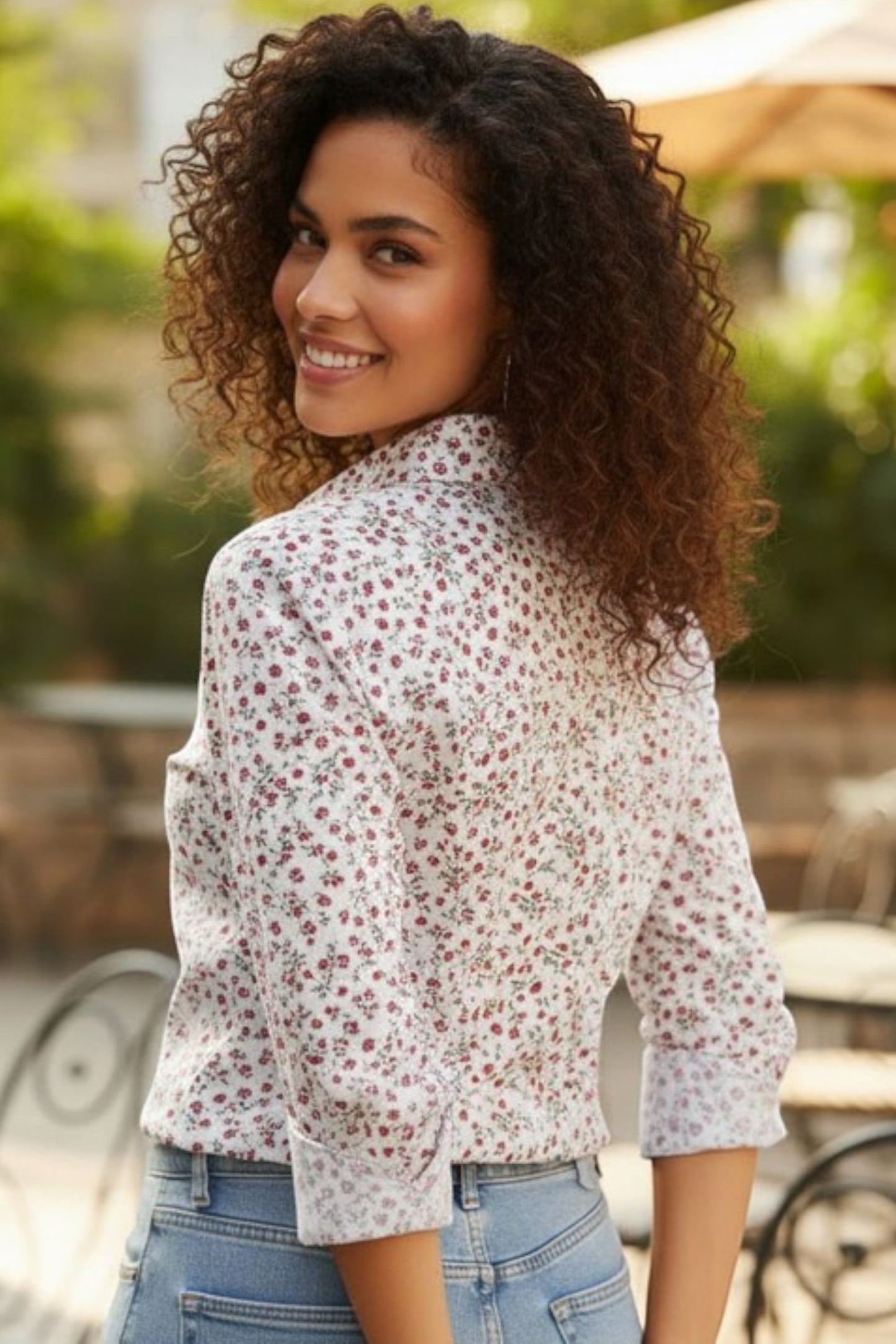 White Botanical Pattern Everyday Shirt