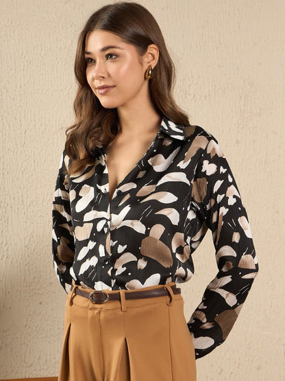 Monochrome Brushstroke Print Shirt