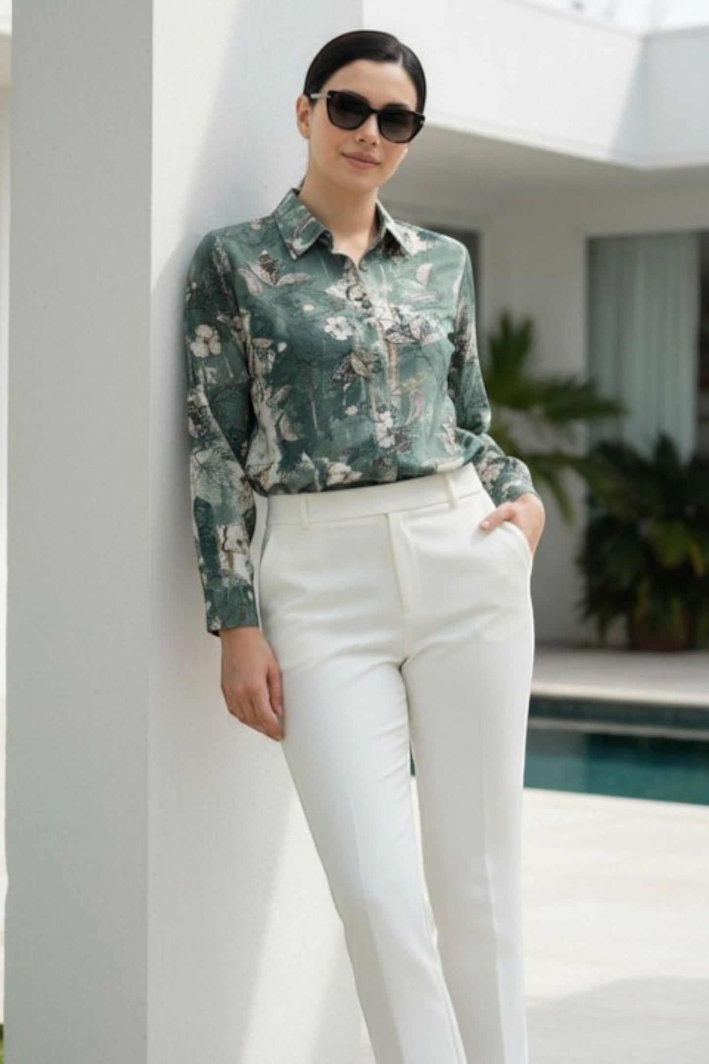 Sage Botanical Print Shirt