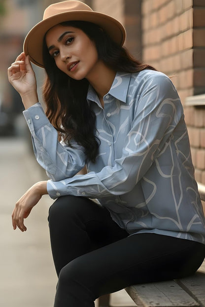 Soft Sky Abstract Line Shirt