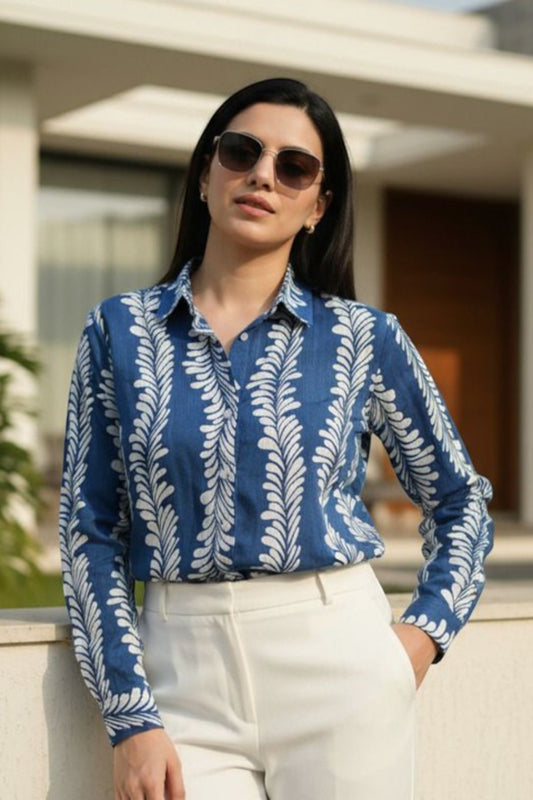 Indigo Botanical Stripe Shirt