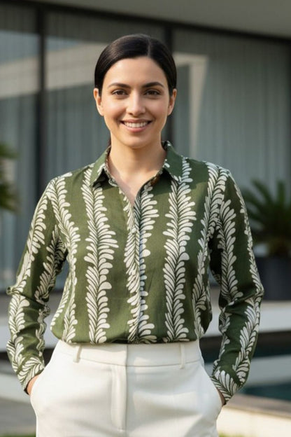 Green Botanical Stripe Shirt