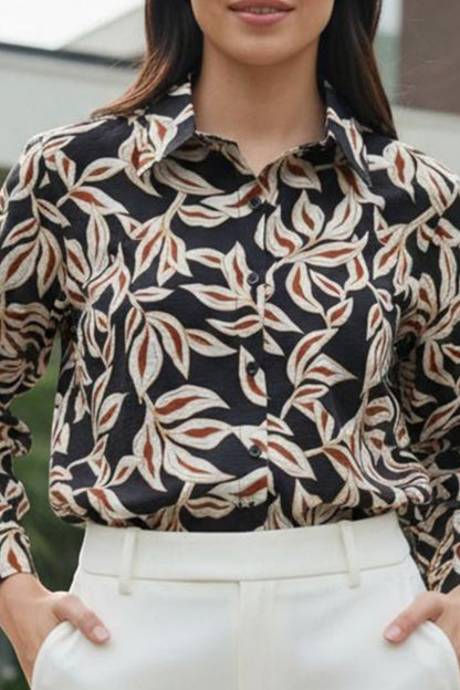 Black Leaf Print Fluid Shirt