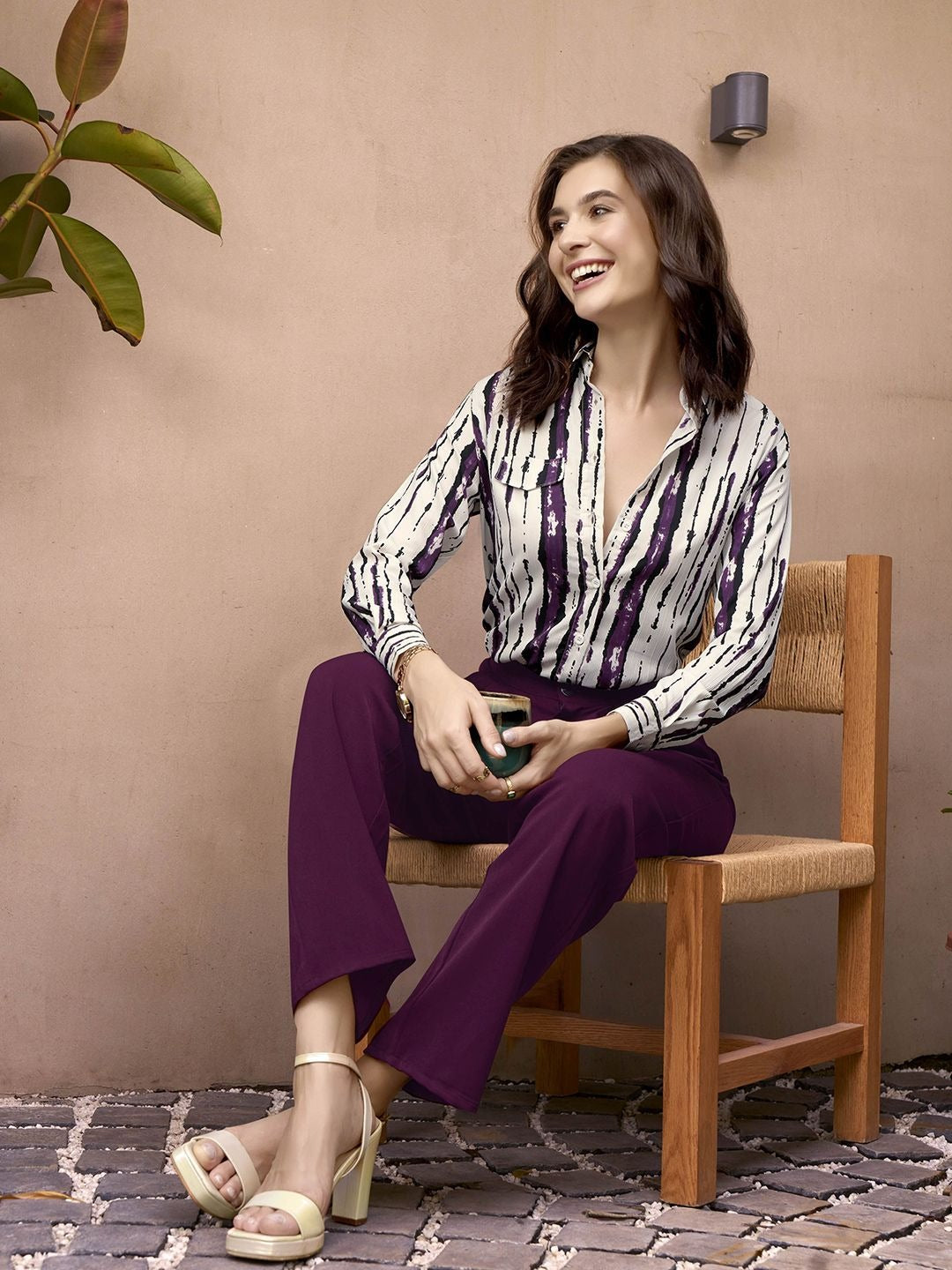 White & Purple Abstract Stripe Shirt