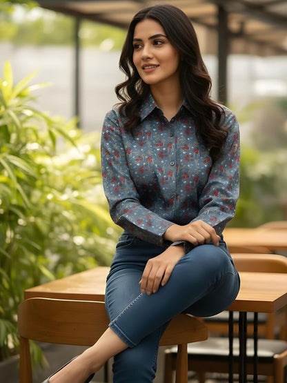 Slate Meadow Micro-Floral Shirt