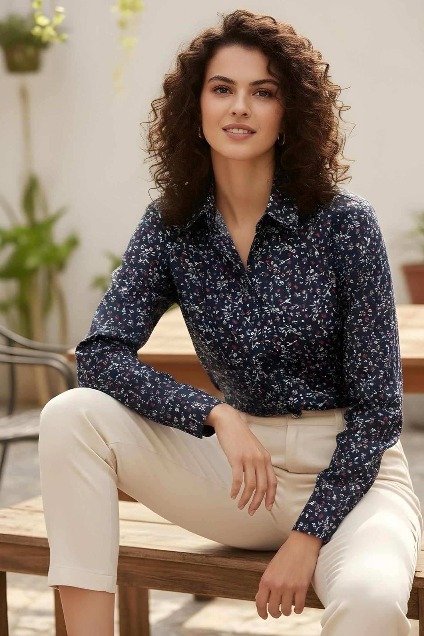 Midnight Blue Botanical Pattern Shirt