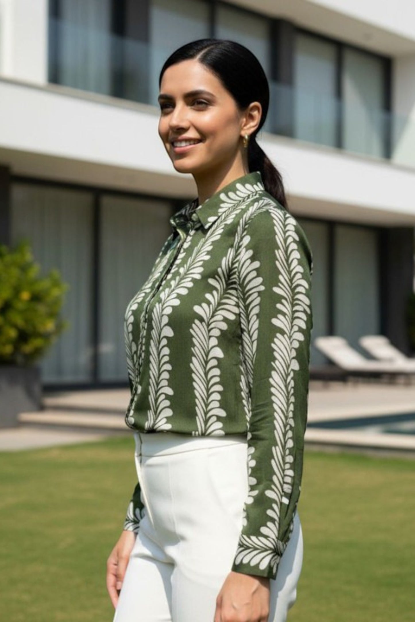 Green Botanical Stripe Shirt