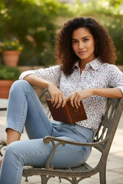 White Botanical Pattern Everyday Shirt