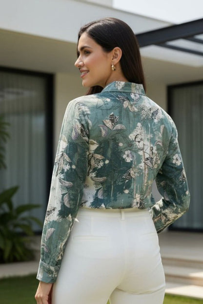 Sage Botanical Print Shirt