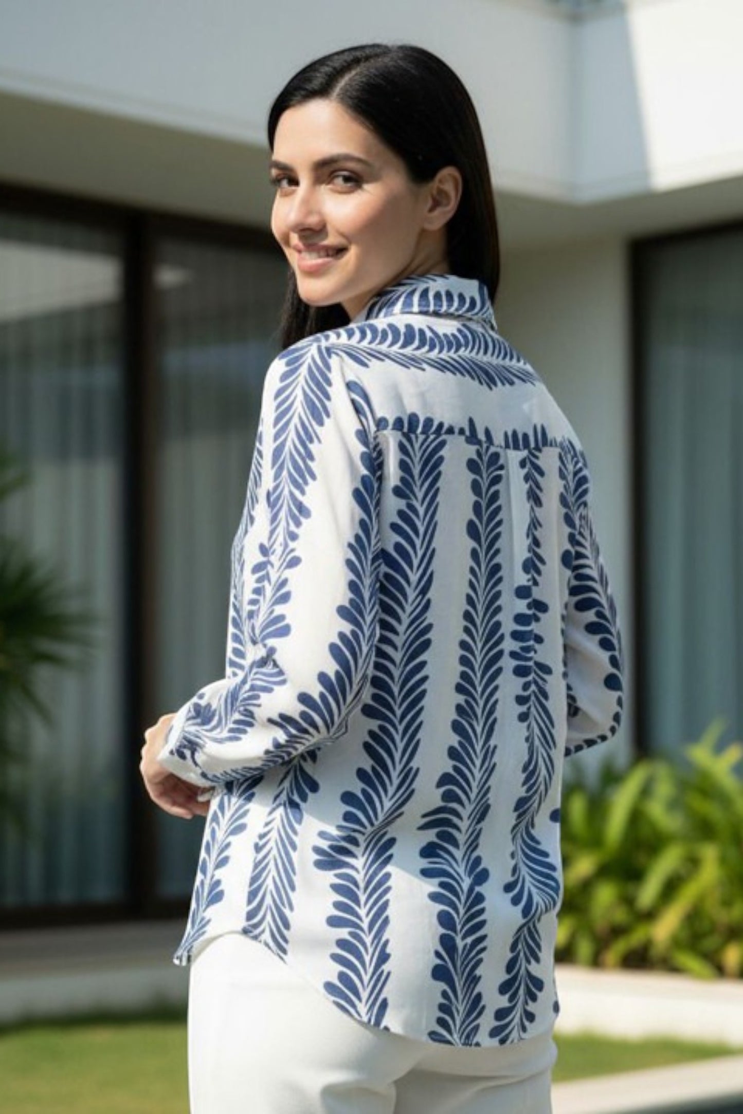 Blue Botanical Stripe Shirt
